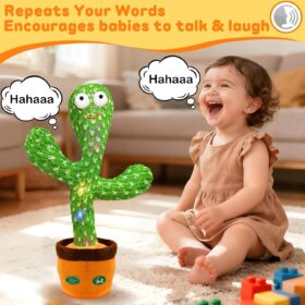 Interactive Dancing Cactus Toy – Talking, Recording & Mimicking Plush with Volume Control & LED Lights – Musical Gift for Toddlers 1, 2, 3 Years
