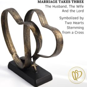 Two Hearts & Cross Iron Sculpture – Handcrafted Wedding Anniversary Gift for Couples with Keepsake Box & Poem Card