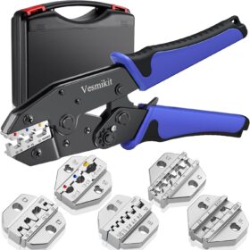 Professional Ratchet Wire Crimping Tool Kit with 6 Interchangeable Dies – Heavy Duty Terminal Crimper for Solar Connectors, Heat Shrink, and Open Barrel Terminals