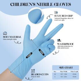 Kids Disposable Nitrile Gloves – 50 Pcs Latex-Free, Powder-Free, 5Mil Blue Safety Gloves for Art, Cleaning, Cooking & Gardening (Fits Ages 3-8)