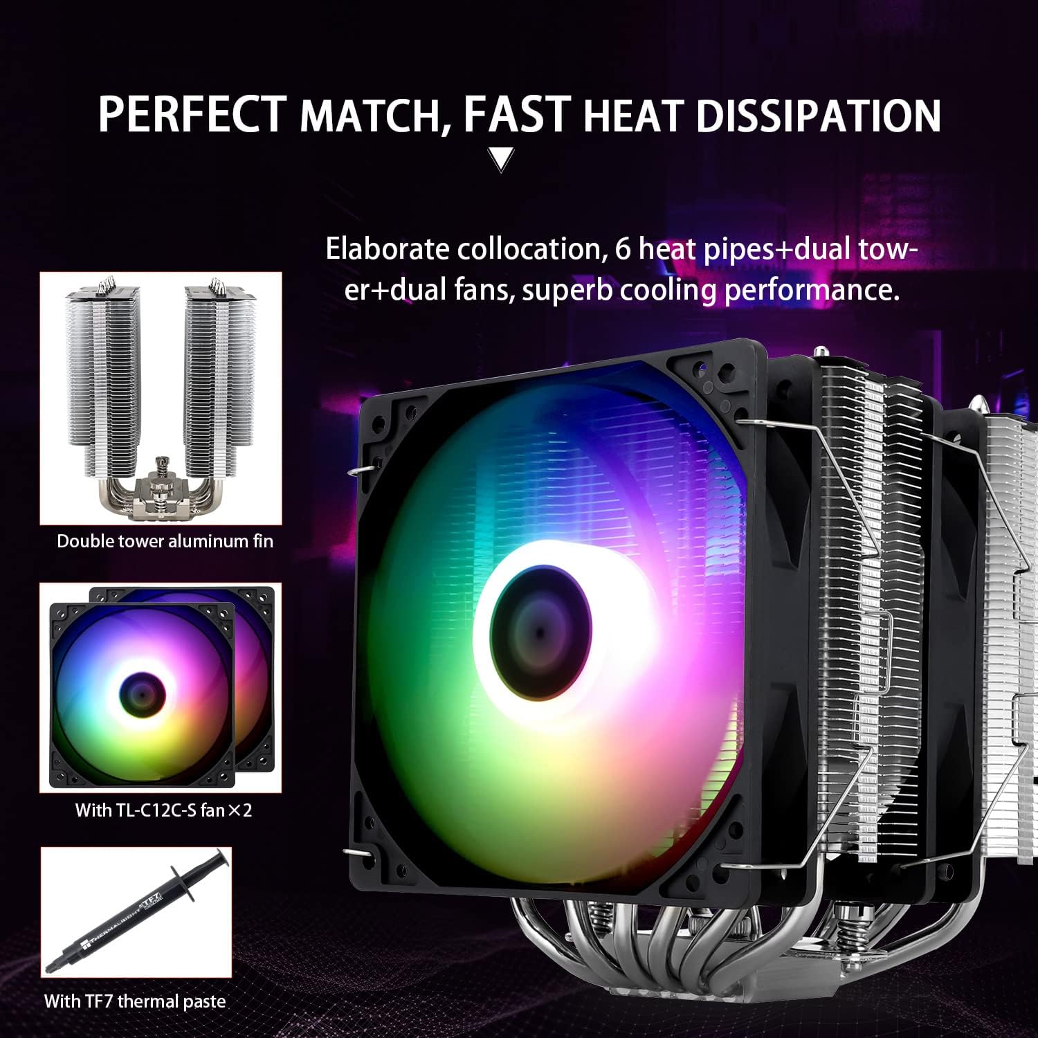 Thermalright Peerless Assassin 120 SE ARGB CPU Air Cooler – Dual 120mm PWM Fans, 6 Heat Pipes, AGHP Technology for Intel LGA 1700/115X and AMD AM4/AM5
