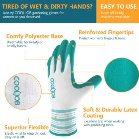 COOLJOB 2-Pack Women's Gardening Gloves – Breathable Rubber Coated Work Gloves with Non-Slip Grip, Dirt-Resistant Cuff (Medium, Red & Green)