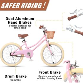 Petimini Retro Girls Bike with Wicker Basket & Training Wheels – Classic 12-20 Inch Vintage Children’s Bicycle