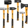 ELEAD 6-Piece Heavy-Duty Hammer Set with Fiberglass Handles &ndash; Includes 32oz Rubber Mallet, 16oz & 32oz Ball Peen, 3LB Sledge, Cross Peen, and 600g Wood Splitting Axe for Automotive, Metalwork, and Woodworking