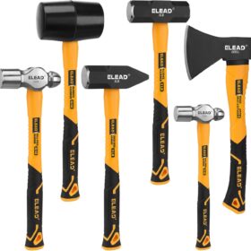 ELEAD 6-Piece Heavy-Duty Hammer Set with Fiberglass Handles &ndash; Includes 32oz Rubber Mallet, 16oz & 32oz Ball Peen, 3LB Sledge, Cross Peen, and 600g Wood Splitting Axe for Automotive, Metalwork, and Woodworking