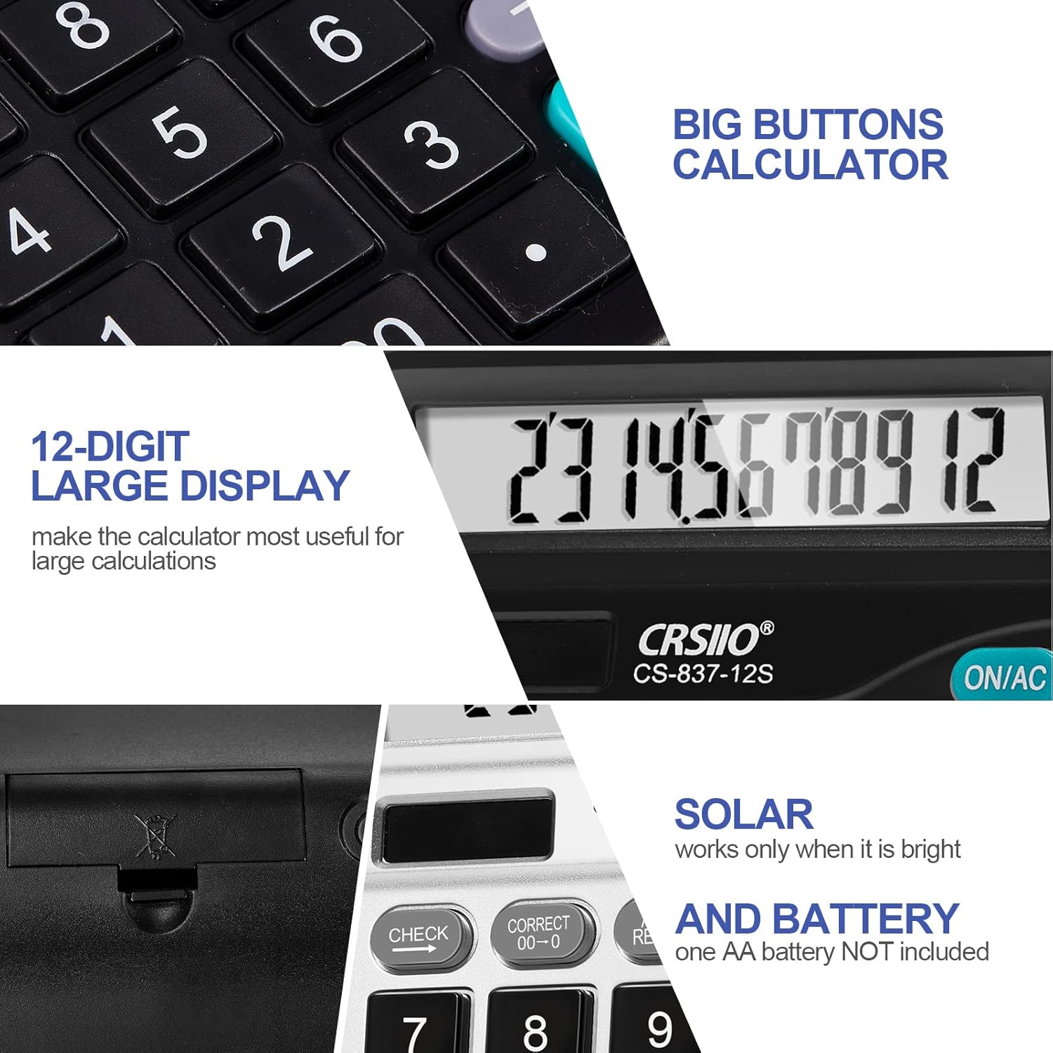 Flutesan 8-Pack Solar Desktop Calculators – 12-Digit Dual Power with Large Display and Big Buttons for Office, Home & School