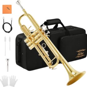 Eastar ETR-380 Gold Bb Trumpet Standard – Complete Beginner Student Kit with 7C Mouthpiece, Hard Case, Gloves & Cleaning Tools
