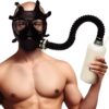 MASTER SERIES Professional Breath Play Gas Mask & Aroma Therapy Set - One-Way Valve Respirator with 22in Hose & 1L Bottle - Body-Safe Silicone Adult Sensory Mask (Black & White)