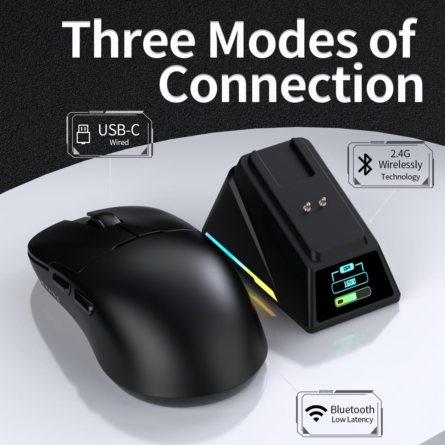 AJAZZ AJ159 APEX Wireless Gaming Mouse – PAW3950 42K Sensor | 8KHz Polling Rate | Lightweight 56g Design with Magnetic Charging Dock & RGB TFT Screen