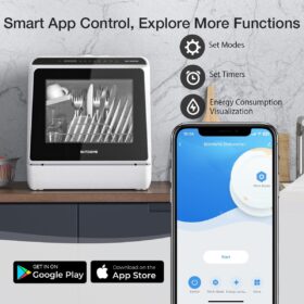 BLITZHOME Smart Countertop Dishwasher with Built-in Water Tank – Compact, Portable Dishwasher with App Control, 6 Programs & Air Dry for Apartments, RVs, and Dorms