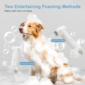 Lubeau Electric Dog Shampoo Dispenser & Foaming Sprayer with Massage Brush - Rechargeable IPX7 Waterproof Pet Bathing Tool for Grooming