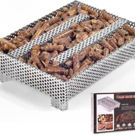 Premium 5x8 Inch Pellet Smoker Tray - 304 Stainless Steel Cold Smoke Generator Box with Lid for Gas, Charcoal, and Electric Grills - Up to 12 Hours of Smoke