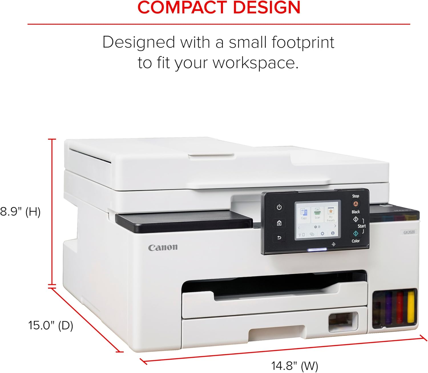 Canon MAXIFY GX2020 MegaTank All-in-One Wireless Color Printer – High Yield Inkjet with Duplex, ADF, and Ethernet for Home Office