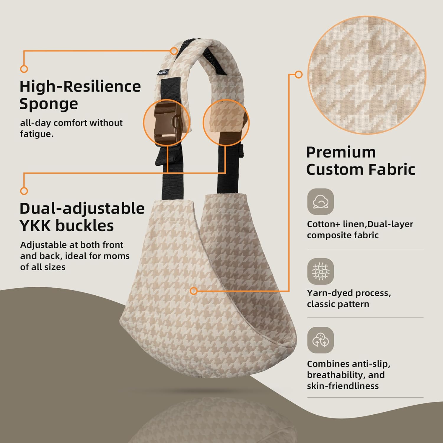 Baby Sling Carrier for Toddlers 6M-4Y – Lightweight Cotton Linen Adjustable Wrap with Ventilated Straps, Houndstooth Travel Essential (Supports up to 45 lbs)