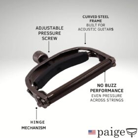 Paige USA-Made 6-String Guitar Capo – Precision Engineered for Acoustic Guitars – Sleek Smokey Black