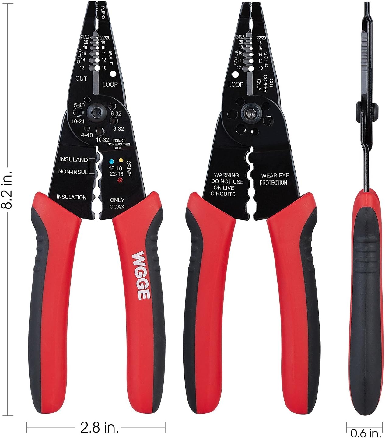 WGGE WG-015 Professional 8-Inch Self-Adjusting Wire Stripper, Crimping Tool, and Cable Cutter - High Carbon Alloy Steel with Ergonomic Non-Slip Grip