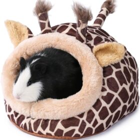 JanYoo Guinea Pig & Hedgehog Bed - Warm Plush Sleeping Bag Hideout with Removable Cushion - Cute Cage Accessories for Small Animals (Large, Giraffe)