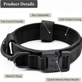 1.5 Inch Heavy Duty Tactical Dog Collar with Control Handle – Military Grade 1000D Nylon, Quick-Release Buckle & Padded Lining for Training, Walking & Large Dogs