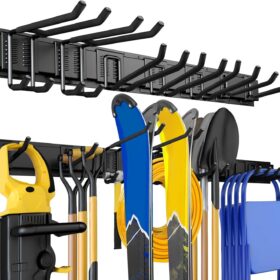 UUP 48-Inch Heavy Duty Garage Tool Organizer - 440LBS Capacity Adjustable Wall Mount Storage Rack with 7 Multi-Function Hooks for Garden, Yard, and Workshop Tools