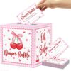 OWWOPATS Cherry Diaper Raffle Tickets & Box Set - 51Pcs 'She's The Cherry On Top' Baby Shower Game Kit with Pink Bow Design - Includes Raffle Box & 50 Double-Sided Entry Cards