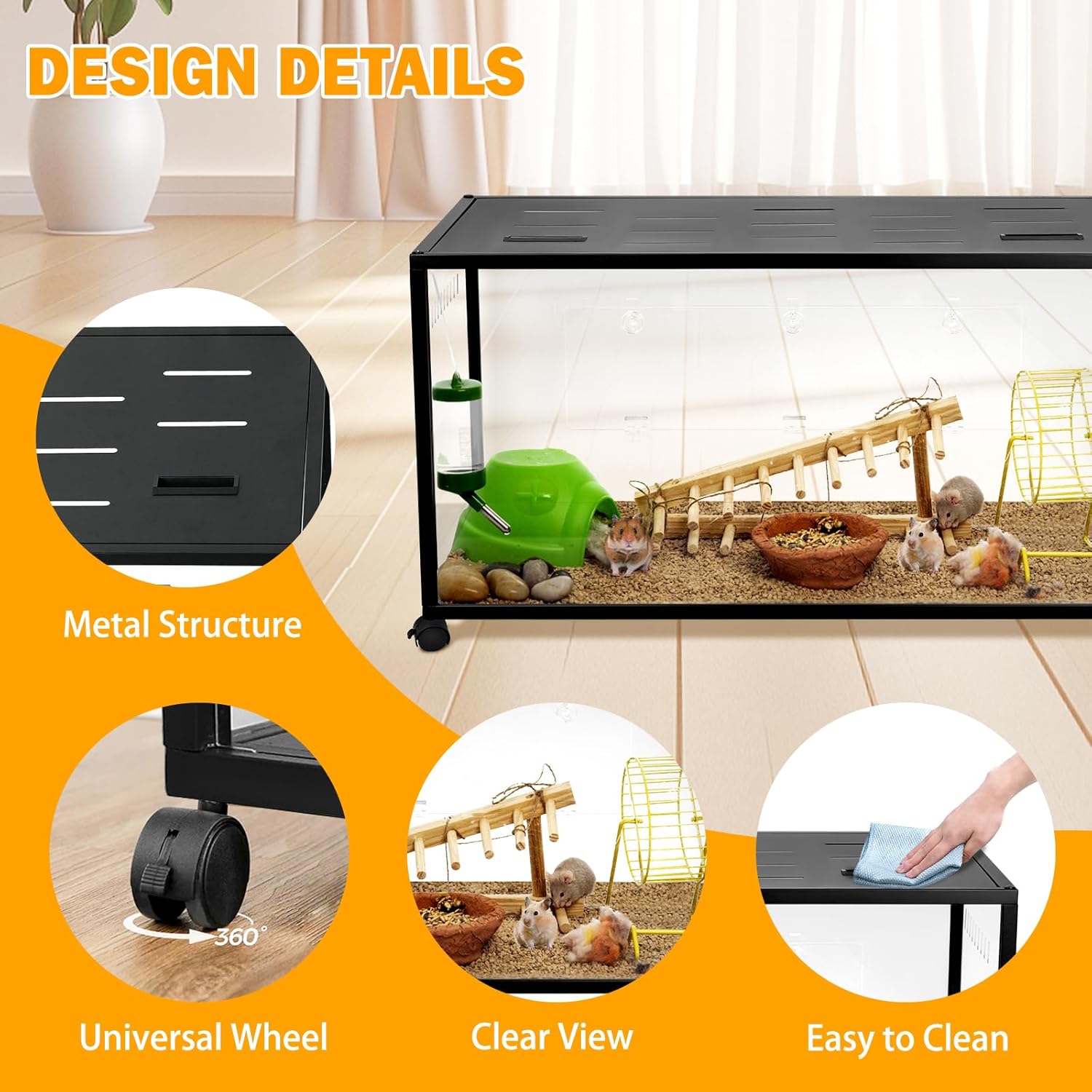 Chew-Proof Metal Hamster Cage – 360° View Stackable Small Animal Habitat with Top Access for Syrian Hamsters, Gerbils & Mice