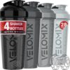 VELOMIX 4-Pack 28 oz Protein Shaker Bottles – Leak-Proof Gym Cups with Stainless Steel Whisk Balls – Dishwasher Safe & BPA Free (Silver Mix)