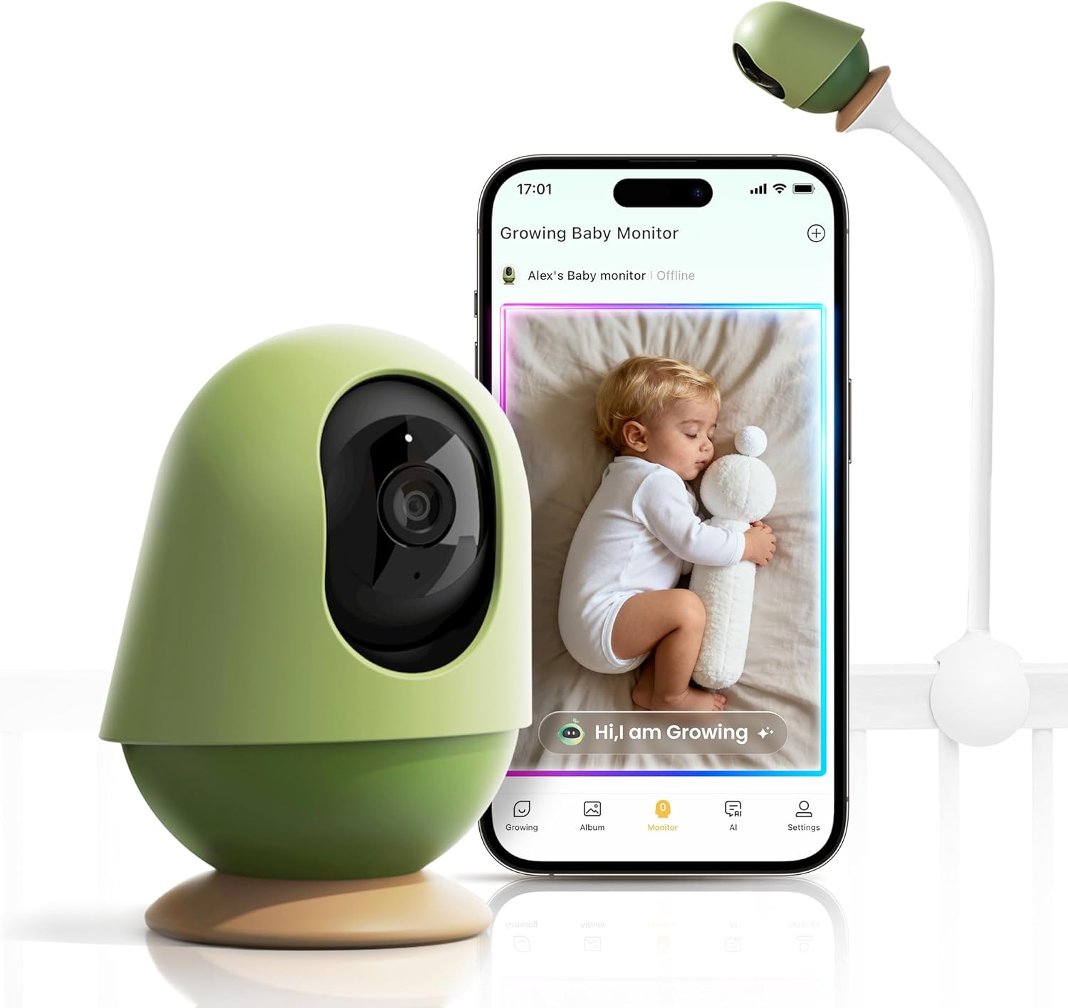 Monai 3K UHD Smart Baby Monitor with Camera and Audio - WiFi Baby Monitor with AI Cry Detection, No-Glow Night Vision, 32GB Storage, No Subscription Fees, Pan/Tilt/Zoom, Two-Way Audio