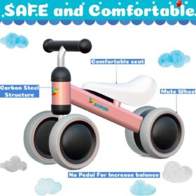 Baby Balance Bike – No-Pedal 4-Wheeler for Toddlers 10-24 Months, First Birthday Gift Idea with ASTM Safety Certification