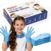 Kids Disposable Nitrile Gloves – 50 Pcs Latex-Free, Powder-Free, 5Mil Blue Safety Gloves for Art, Cleaning, Cooking & Gardening (Fits Ages 3-8)