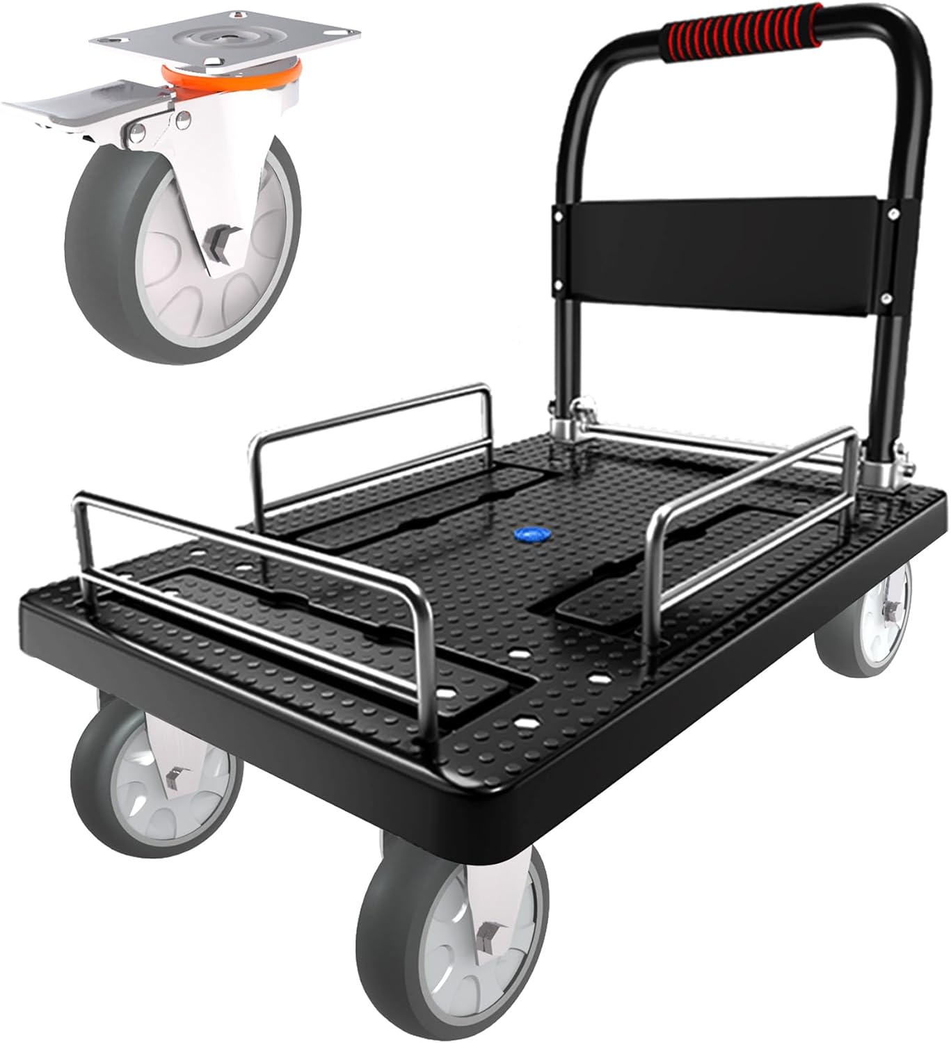 1300lbs Heavy Duty Folding Platform Truck with Brakes – 36x24 Inch Flatbed Cart with Removable Fence for Warehouse, Office, and Garage Moving