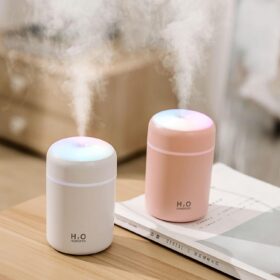 Portable USB Mini Humidifier – 300ml Cool Mist Ultrasonic Diffuser with Colorful Night Light – Quiet Auto Shut-Off for Home, Office, Car & Travel (White)