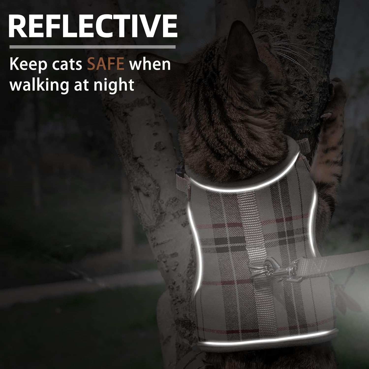 PUPTECK Escape Proof Cat Harness and Leash Set - Soft Mesh Vest for Cats, Small Dogs & Puppies - Plaid Beige, Large