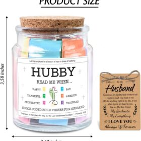 Inspirational Bible Verse Jar for Husband - Christian Gift for Men, Birthday, Anniversary & Valentine’s Day Present with Color-Coded Scripture Rolls