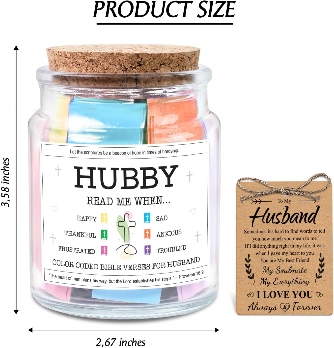 Inspirational Bible Verse Jar for Husband - Christian Gift for Men, Birthday, Anniversary & Valentine’s Day Present with Color-Coded Scripture Rolls