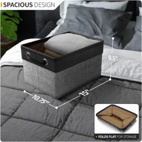 Sorbus Large Collapsible Storage Bins - 6 Pack Decorative Fabric Baskets with Handles - Foldable Organizers for Closet, Shelves, Nursery & Cubbies (15 Inch, Cotton Jute Blend)