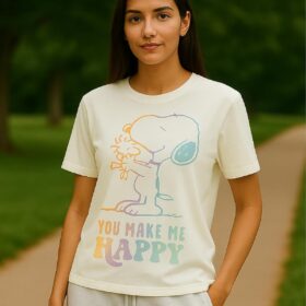 Snoopy & Woodstock Peanuts Graphic Tees for Women - Officially Licensed Novelty Crew Neck T-Shirts (Sizes S-XL)
