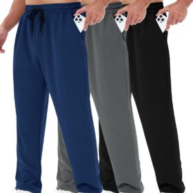 Men's 3-Pack Loose Fit Joggers with Pockets - Open Bottom Mesh Sweatpants for Running, Gym & Casual Wear