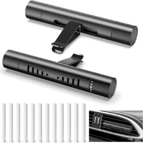 2-Pack Premium Refillable Car Air Freshener Diffuser with 12 Scent Sticks | Adjustable Vent Clip Aromatherapy for Auto, Home & Office