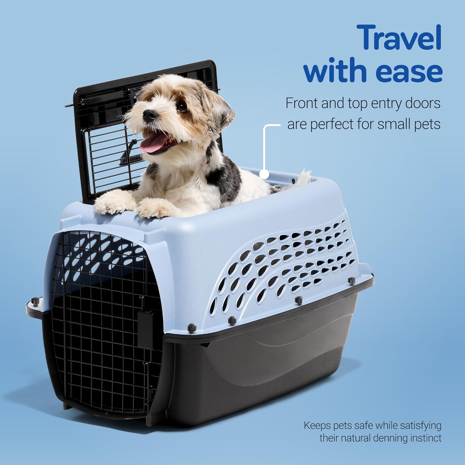 Petmate Two-Door Pet Kennel & Travel Carrier for Small Dogs & Cats - Airline Approved, Top & Front Loading, Made in USA, 24-Inch, Blue
