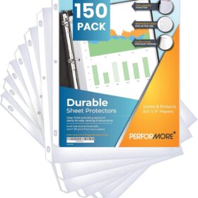 Performore 150 Premium Clear Sheet Protectors – 8.5 x 11 Top Loading Sleeves for 3-Ring Binders, Heavy-Duty Archival Safe Plastic Page Protectors with Reinforced Binding Holes