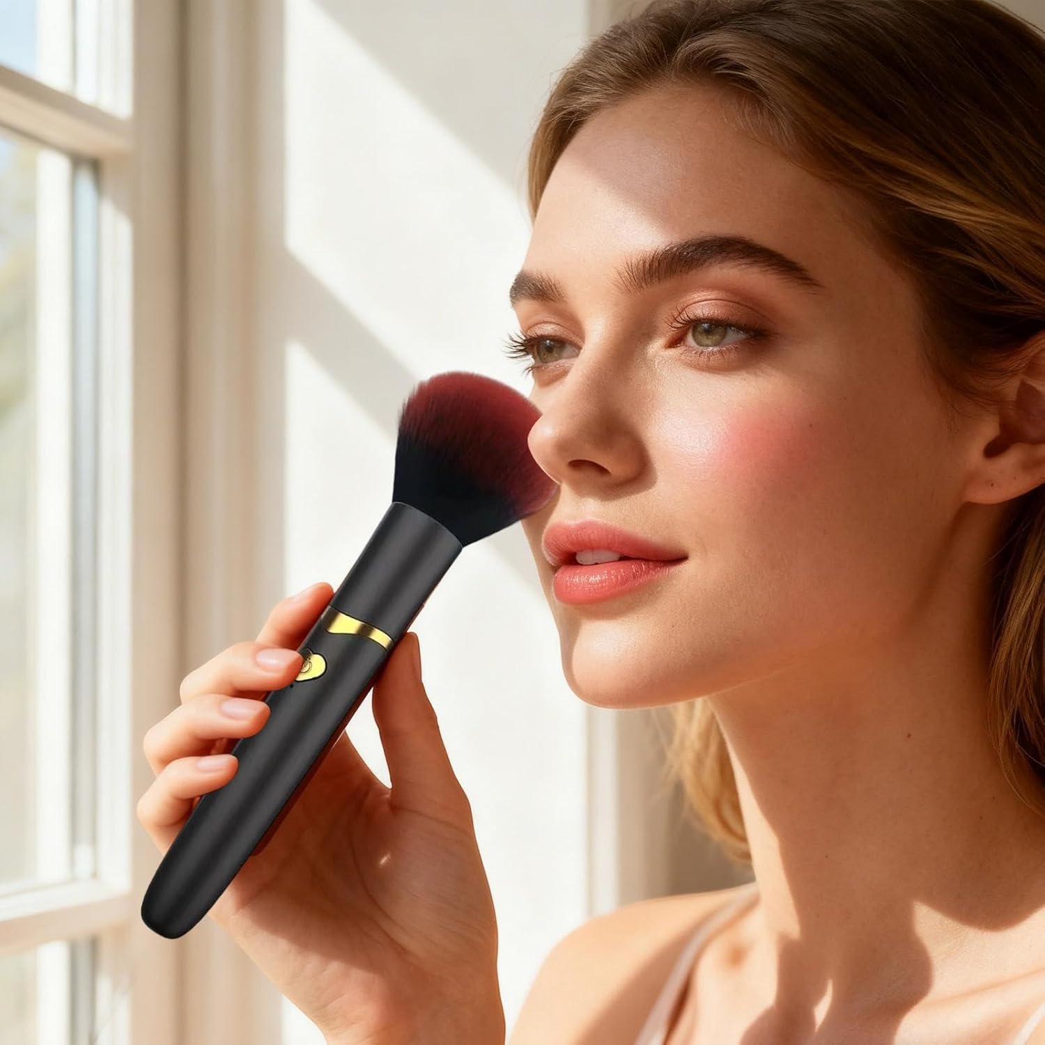 USB Rechargeable Vibrating Makeup Brush – Portable Electric Face Foundation Applicator for Liquid, Cream & Powder Blending