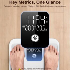 GE Smart Scale for Body Weight | Bluetooth Digital Bathroom Scale with App, 400 lb Capacity - Analyzes BMI, Body Fat & 12 More Metrics