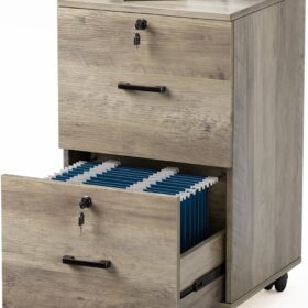 VINGLI Rustic Wood Mobile File Cabinet with Lock - 2-Drawer Rolling Vertical Filing Cabinet for Home Office, Letter Size Printer Stand with Wheels (Rustic Gray)