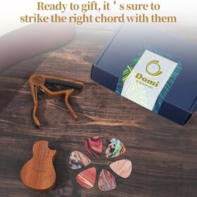 Rosewood Guitar Capo Gift Set - Complete Accessory Kit with Premium Pick Holder, 6 Picks, and Blue Gift Box for Acoustic, Electric & Bass