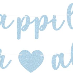 Light Blue Glitter 'Happily Ever After' Banner - Pre-Assembled Bachelorette, Bridal Shower & Wedding Party Decorations