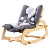 MallBest 3-in-1 Wooden Baby Rocker Chair with Double Cushions – Adjustable Infant to Toddler Rocking Seat with 5-Point Harness, Modern Grey Nursery Furniture