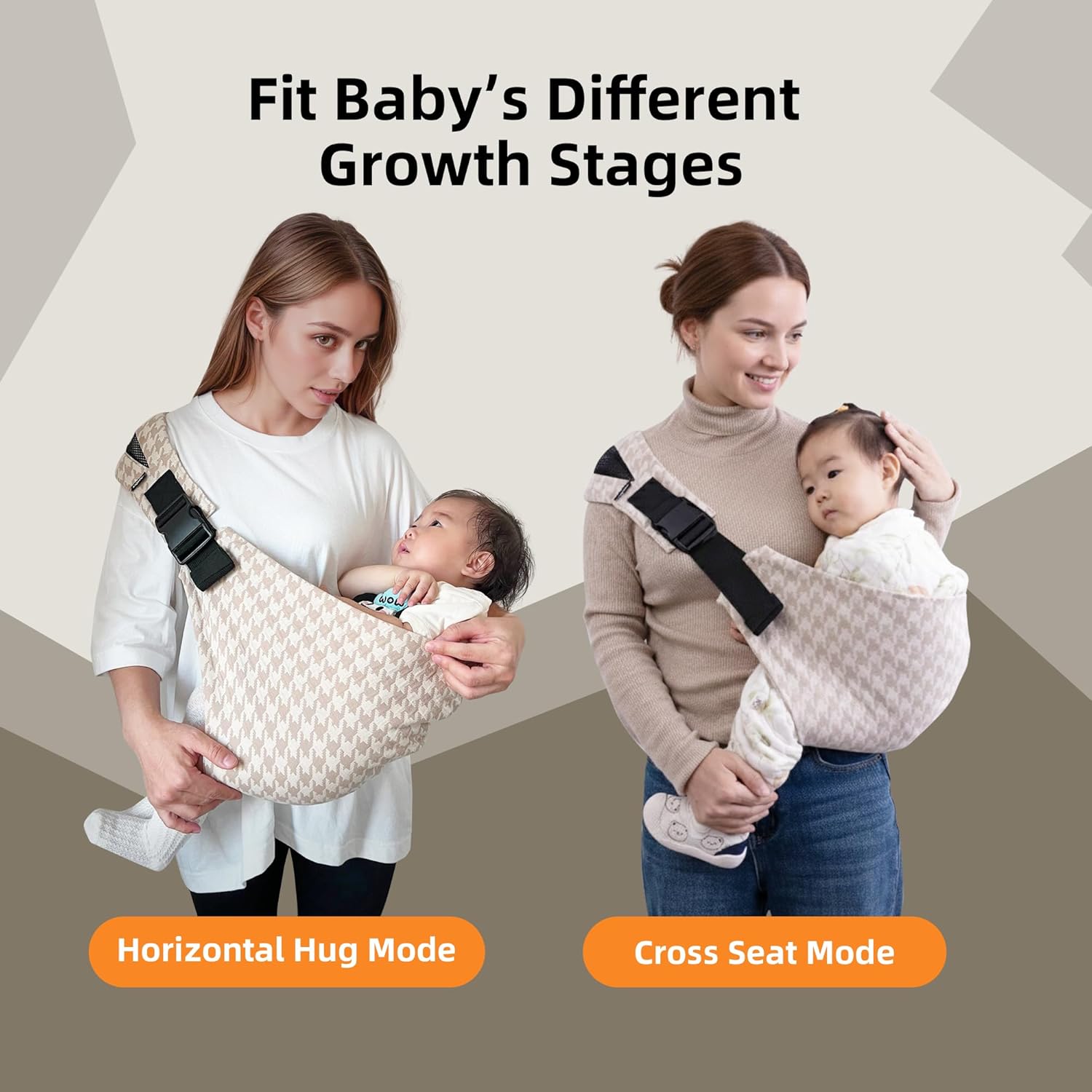 Baby Sling Carrier for Toddlers 6M-4Y – Lightweight Cotton Linen Adjustable Wrap with Ventilated Straps, Houndstooth Travel Essential (Supports up to 45 lbs)
