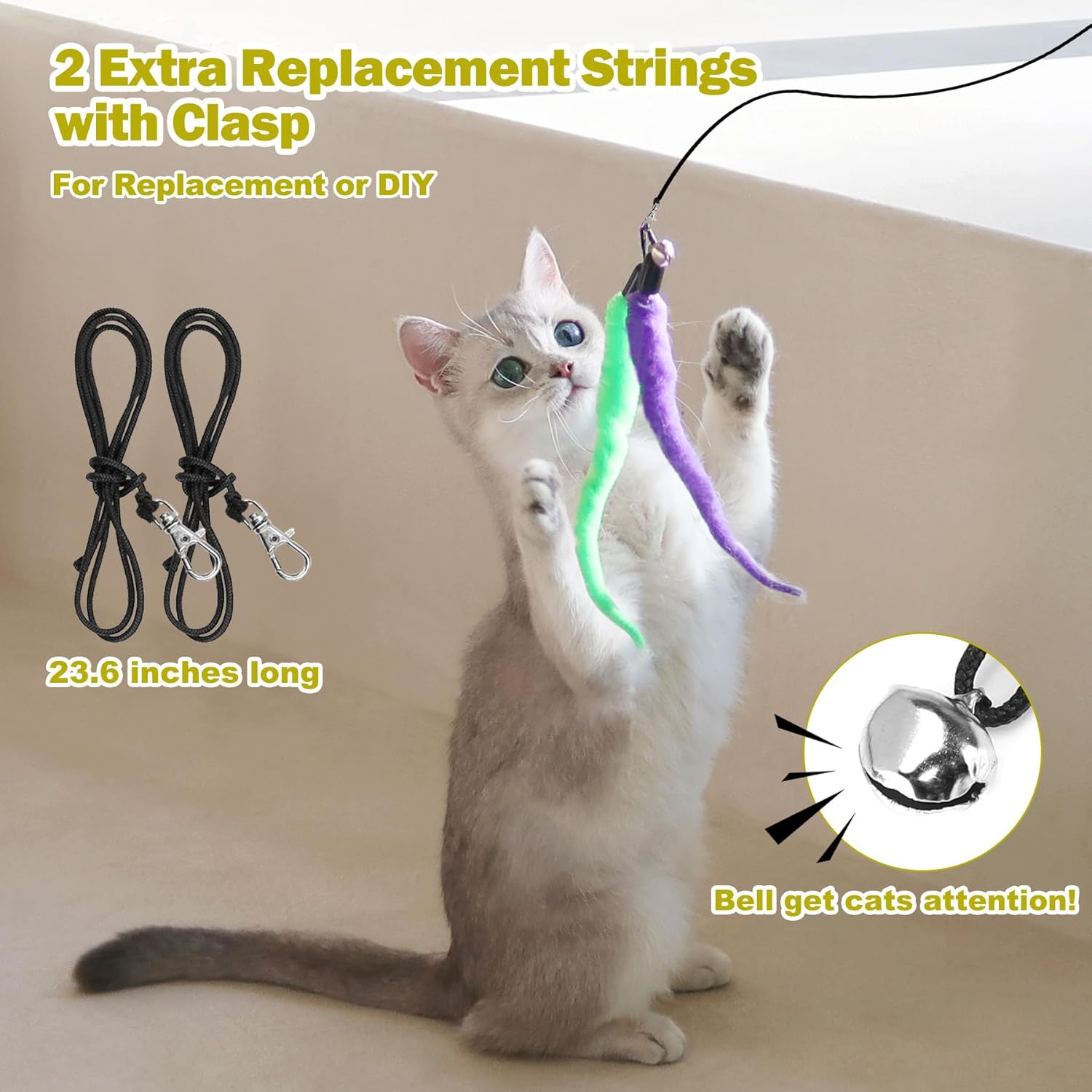 Cat Wand Toy Set for Indoor Cats - Retractable Interactive Teaser with 9 Feather Refills, Ideal for Kittens & Adult Cats