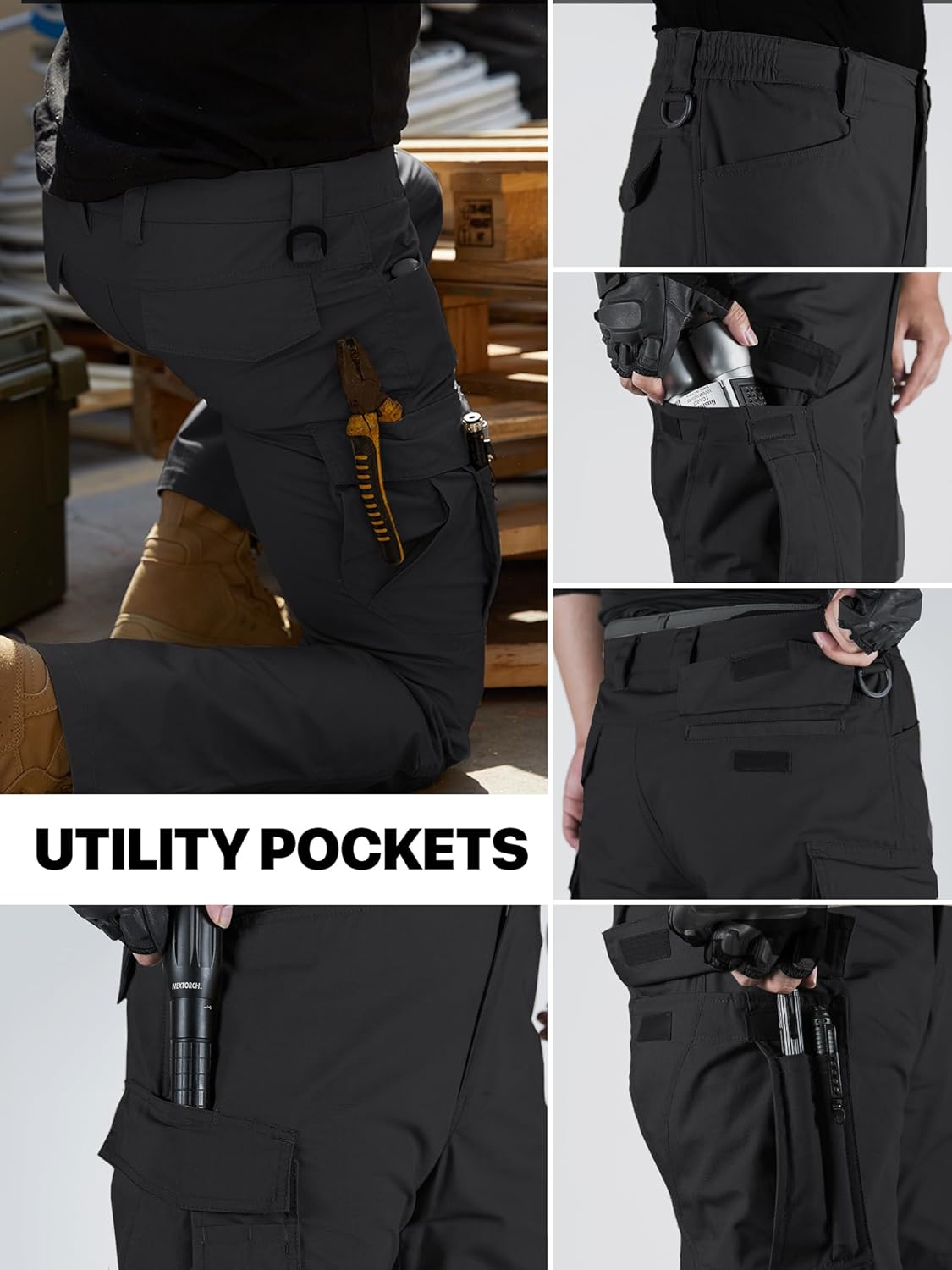 FREE SOLDIER Men's Tactical Ripstop Cargo Pants - Lightweight, Water-Resistant Work Hiking Trousers with Multi-Pockets