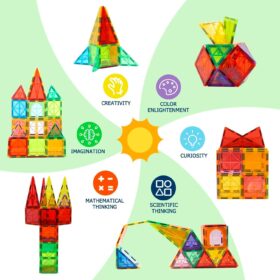 EchoPlan 130-Piece Magnetic Tiles Building Set – STEM Educational Construction Toys with 2 Cars, Safe ABS Plastic for Toddlers & Kids Ages 3+